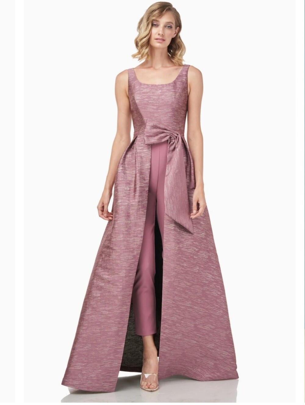 NWT KAY UNGER SLEEVELESS JUMPSUIT SOPHIE SHANTUNG JAQUARD WALK-THRU MOB MOG 12